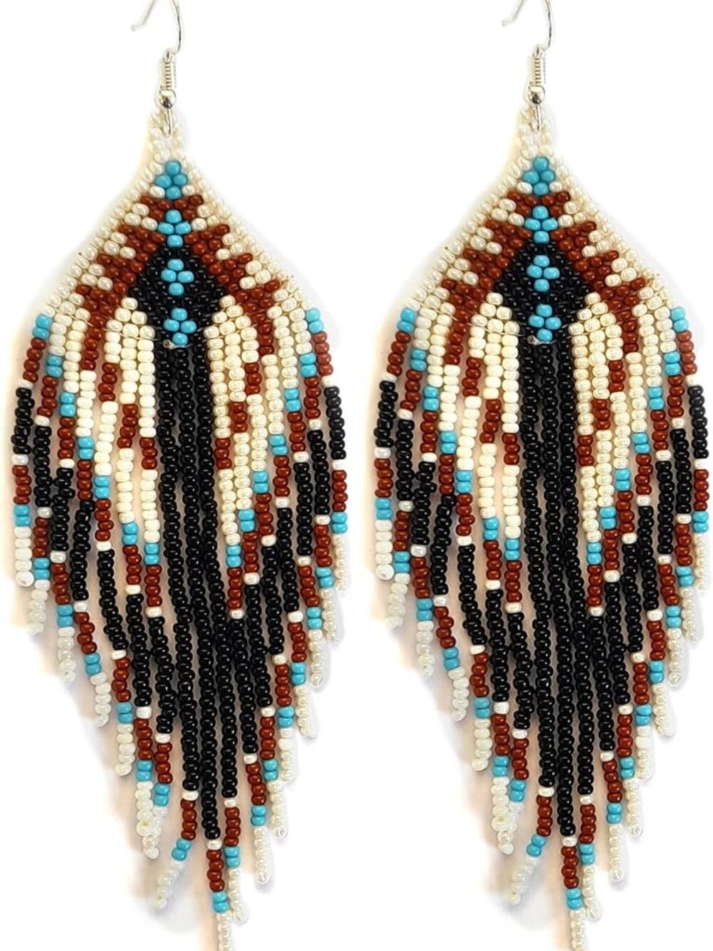 Long Beaded Dangle Earrings – Boho Native Handmade Seed Bead Tassel Bohemian